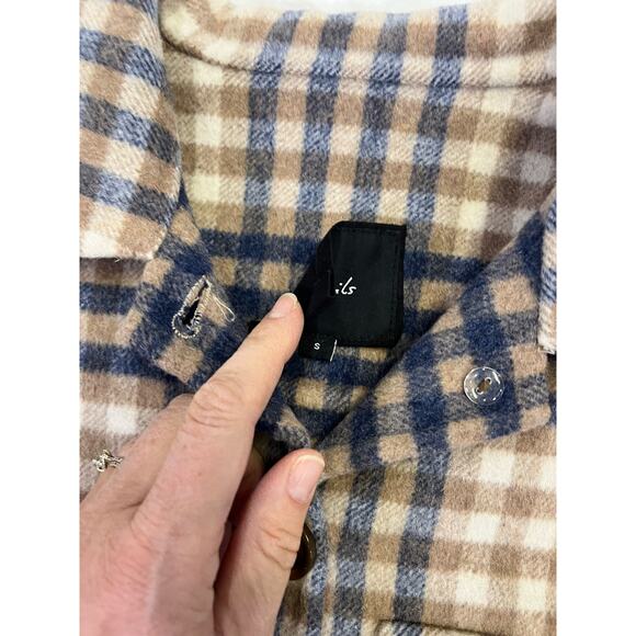 Rails Steffi Plaid Cropped Jacket, Size Small, Flannel Wool Blend, Blue/Beige - Picture 5 of 13